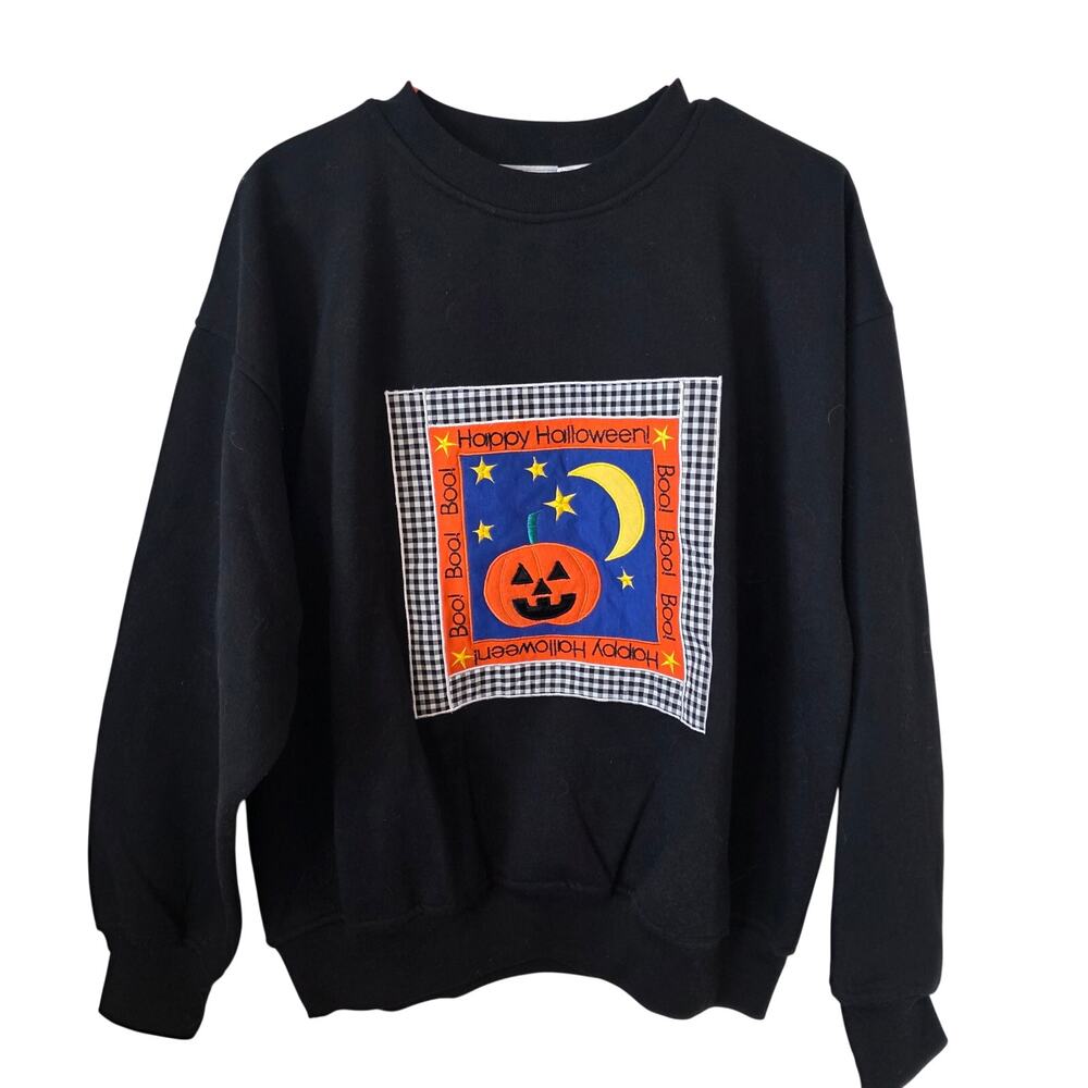 Vintage Womens Basic Editions Halloween Graphic Sweatshirt Size Large Black NEW - Picture 2 of 6